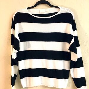 Cypress Stripped Oversized Crew Neck Sweater XS Black White Lightweight Casual